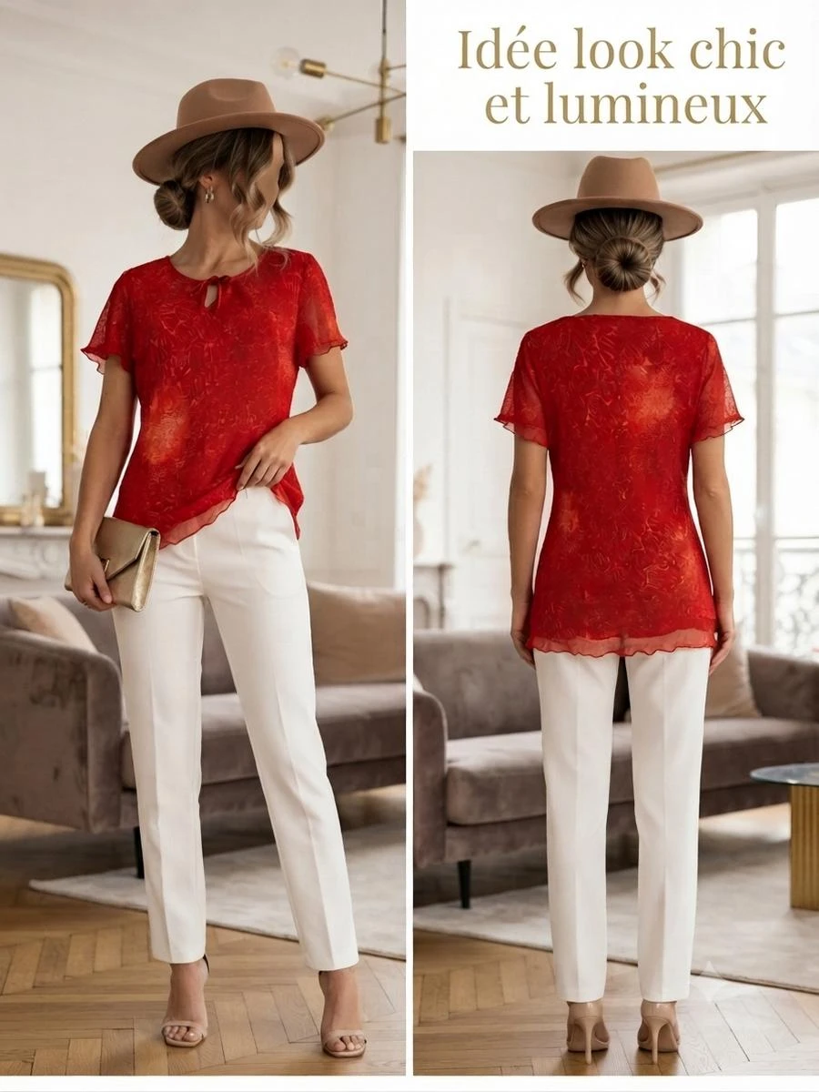 ❤️ Textured red Celaia voile tunic – Size 40 – photo 6